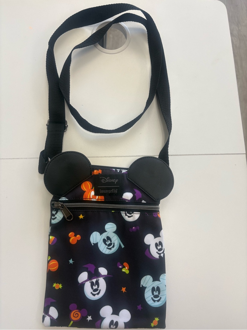 Loungefly Black Mickey Ears Crossbody Bag with Multicolor Faces